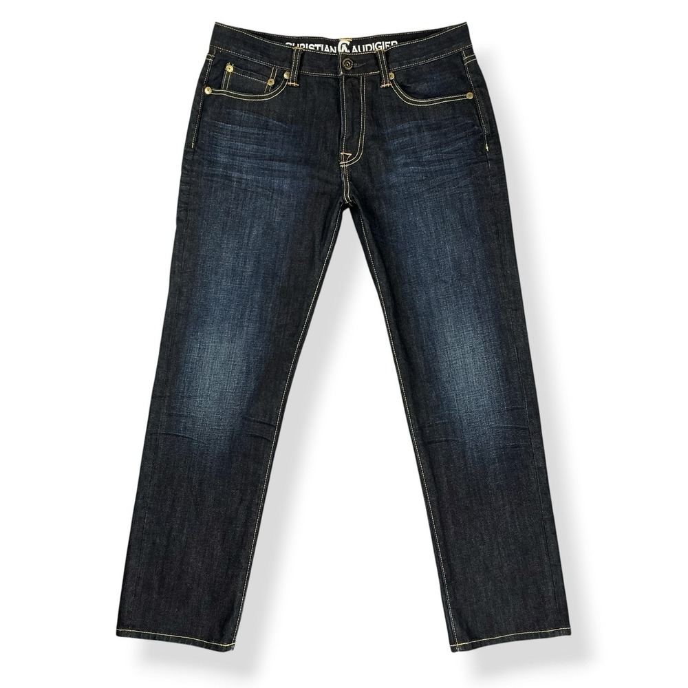 Christian Audigier Jeans Men 32x30 (ACTUAL 32x29) Blue Straight Dark Wash CA1958